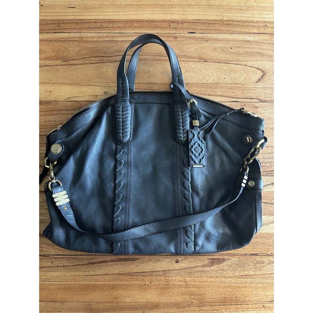 Oryany Cassie Dark Grey Leather Satchel Bag Extra Large